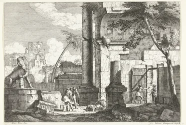 Ancient Ruins with Grave Robbers and Palm Tree