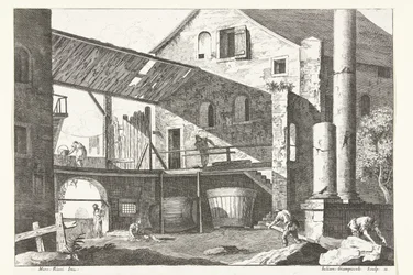 Farmyard with Two Large Barrels (series title)