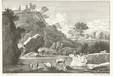 Landscape with Two Shepherds and Cattle by Water (series title: Italian Landscapes)
