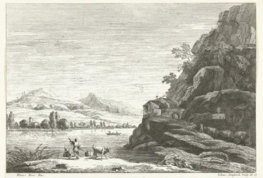 River Landscape with House against Rock (series title: Italian Landscapes)