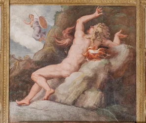 Ajax impaled with a flash of fire on a sharp rock, The Trojan Horse, Chamber of Troy