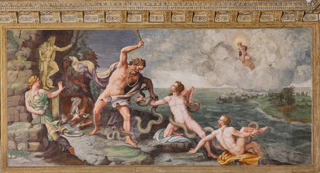 Laocoon and his sons being attacked by serpents, The Trojan Horse, Chamber of Troy (Sala di Troia)