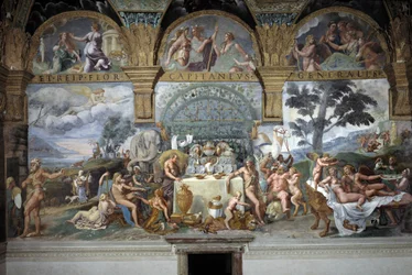 The Noble Banquet Celebrating the Marriage of Cupid and Psyche, South Wall of the Room of Cupid and Psyche, c.1527-31 (Fresco)
