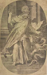 St Paul Overcoming the Viper, within an Architectural Setting, an Oval Composition