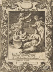 The infant Hercules killing the snakes, set within an elaborate frame, from the 