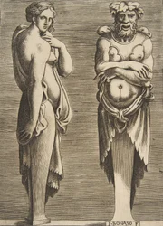 Two Terms, a Nymph at Left Silvanus at Right