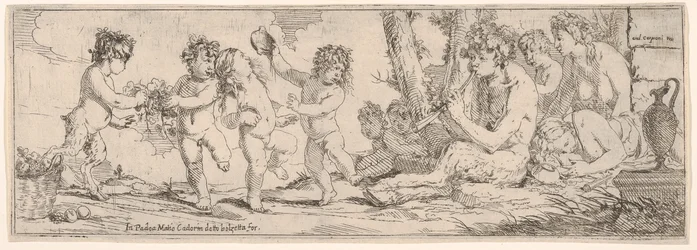 Bacchanal with satyr playing a lute and surrounded by four figures, 1640-60