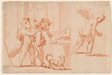 Two Putti Carrying a Third Putto; Another Putto from the Rear
