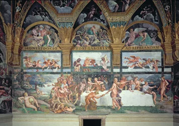 The Rustic Banquet Celebrating the Marriage of Cupid and Psyche, with the Three Lunettes Above Depicting One of Psyche