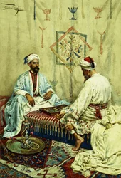 Arabs playing Backgammon in an Interior