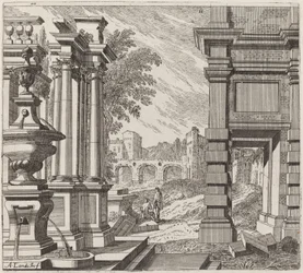 Architectural Fantasy with a Fountain, Classical Ruins, and a Bridge