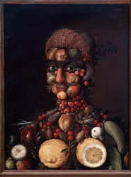 Human figure made of fruits and vegetables
