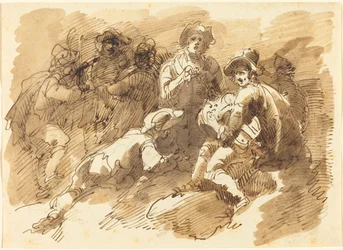 A Convivial Gathering with a Man Playing a Hurdy-Gurdy