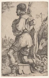 Saint Roch, Kneeling on a Stone, Seen from the Side with His Dog Behind Him, 1620-30