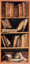 Still Life Library with Music Books. Painting by Giuseppe Maria Crespi, known as lo Spagnolo (the Spaniard) (1665-1747), 1715, Bologna, Conservatorio di musica