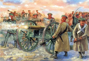 Crimean War: Russian Artillery at the Battle of Balaklava - Illustration by Giuseppe Rava