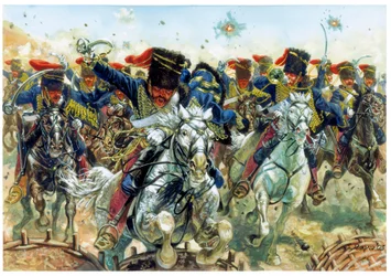 Crimean War: the Battle of Balaklava on 25/10/1854, the charge of the English cavalry - Crimean War: the charge of British cavalry during the Battle of Balaklava fought on 25 October 1854 - Illustration by Giuseppe Rava