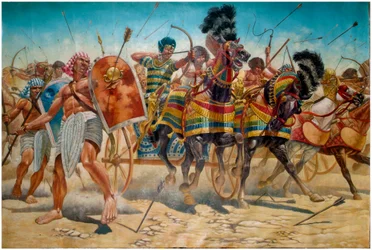 Pharaoh Ramses II and His Army During the Battle of Kadesh (Illustration)