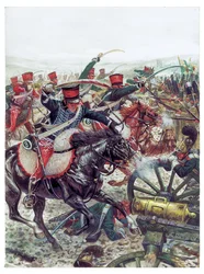 First Empire: Charge of the Brigade Commanded by General Pierre Margaron at the Battle of Austerlitz - Illustration by Giuseppe Rava