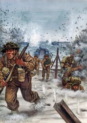 Second World War: Scottish soldiers during the Debarkage in Normandy 6/06/1944