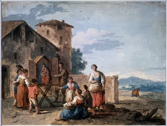 A Group of Peasants Before the Tabernacle with the Standing Madonna Statue