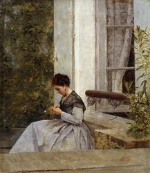 A Woman Crocheting