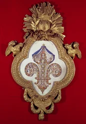 The Fleur de France, genealogical tree with thirteen portraits of Louis XV (1710-74) and his descendants in a fleur-de-lys shaped frame, 1765