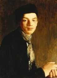 A Youth, half length, wearing a Black Hat and a Neckscarf