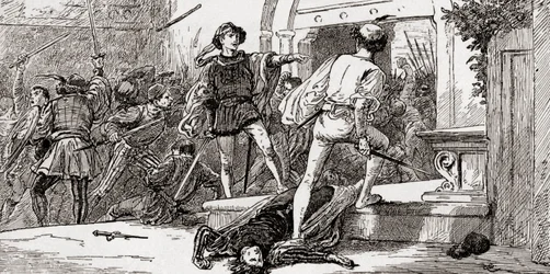 Tybalt killed by Romeo, scene from William Shakespeare
