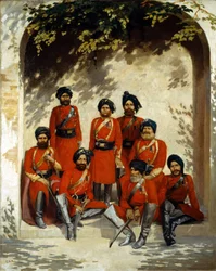 Indian Army Officers and Non-Commissioned Officers, 2nd Regiment of Cavalry, Punjab Frontier Force, c.1863