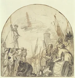 Brinio Being Raised on His Shield by His Warriors