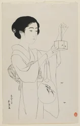 Woman Holding a Firefly Cage, Taisho era, July 1920