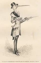 Stork as a Doctor Manipulating a Clyster