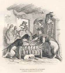 As Soon as I Set Foot on the Island, I Was Attacked by Strange Animals in the Service of the State. Illustrated Vignettes by JJ Granville. Engraving Signed Porret in the Section Titled 