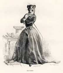 Lioness with a Pistol and a Whip. Illustrated Vignettes by JJ Granville. Engraving Signed Andrew, Best and Leloir in the Section 