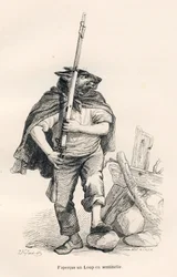 Wolf on Guard. Illustrated Vignettes by JJ Granville. Engraving Signed Andrew, Best and Leloir in the Section Titled 