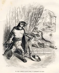 Tiger Entering the Scene with a Dagger in Hand. Illustrated Vignettes by JJ Granville. Engraving signed Godard in the section 