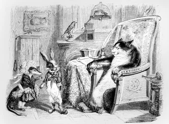 The Cat, the Weasel and the Little Rabbit, illustration for Fables by La Fontaine (1621-95), published by H. Fournier Aîné, 1838