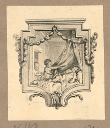 Two Children Watch a Sleeping One in an Escutcheon