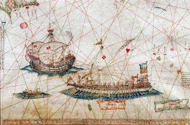Detail of Tall Mast Ships from the Nautical Chart by Grazioso Benincasa