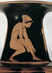 Crouching woman tying her sandal (detail)