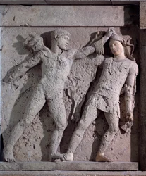 Magna Graecia: Metope with Heracles and Amazon, Stone Relief, 5th Century BC