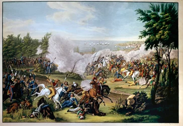 Battle of Missolonghi, Greece, in 1822, Defended by Botzaris, Who Dies in the Conflict Against the Turks of Omar Brionis (Victory of the Greeks)