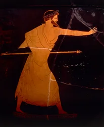 Greek civilization, Red-figure pottery. Attic krater depicting Zeus, attributed to the Berlin Painter (detail)