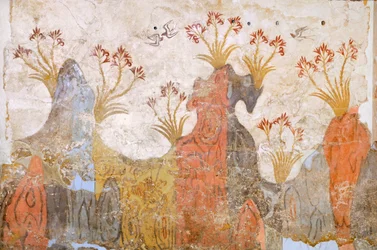 Room of lilies or spring, Akrotiri fresco, Thera, Greece, Minoan Civilization