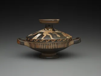 Apulian Lekanis: Head of a Woman and Winged Genie