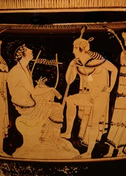 Orpheus among the Thracians, Attic Red Figure Column Krater, c. 440 BC
