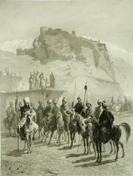 Castle of Atskhour, Akhaltsik, plate 10 from a book on the Caucasus, engraved by Adolphe Mouilleron, published by Alfred Leon Lemercier, Paris