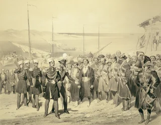 Landing of a Military Leader at Redout-Kale, on the Black Sea, plate 5 from a book on the Caucasus, engraved by Adolphe Jean-Baptiste Bayot (1810-66), published by Alfred Léon Lemercier, Paris, 1847