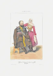 Terek Cossack with Daughter From: Scenes, Paysages, Meurs et Costumes du Caucase